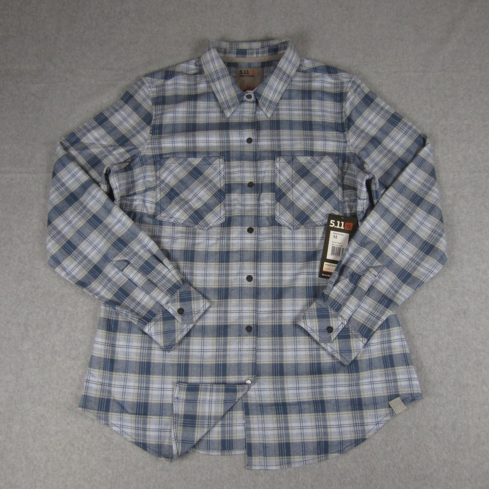 5.11 Tactical Hanna Flannel Shirt Womens M Blue Plaid Snap Button Hiking Outdoor